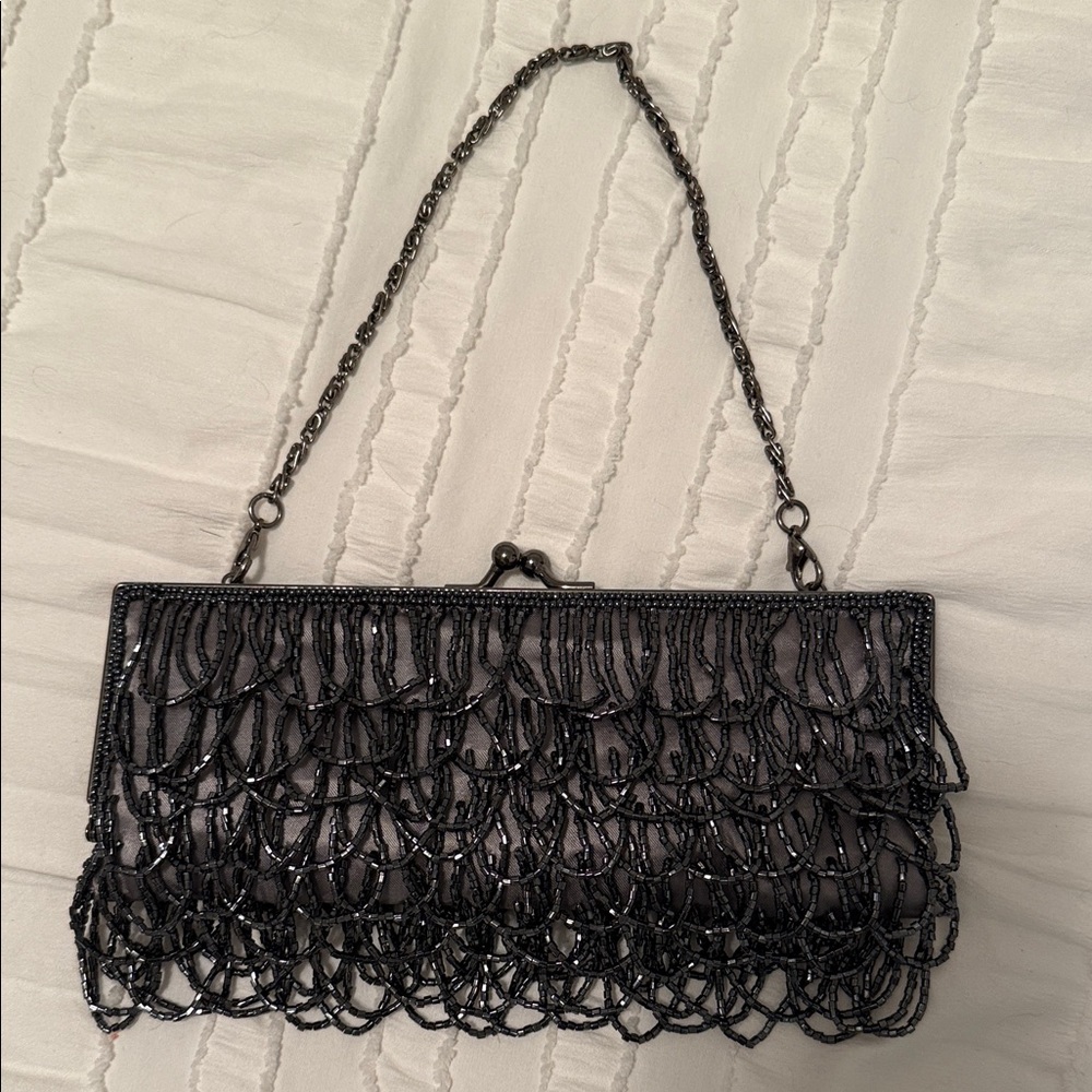 Chic Black Beaded Chain Clutch